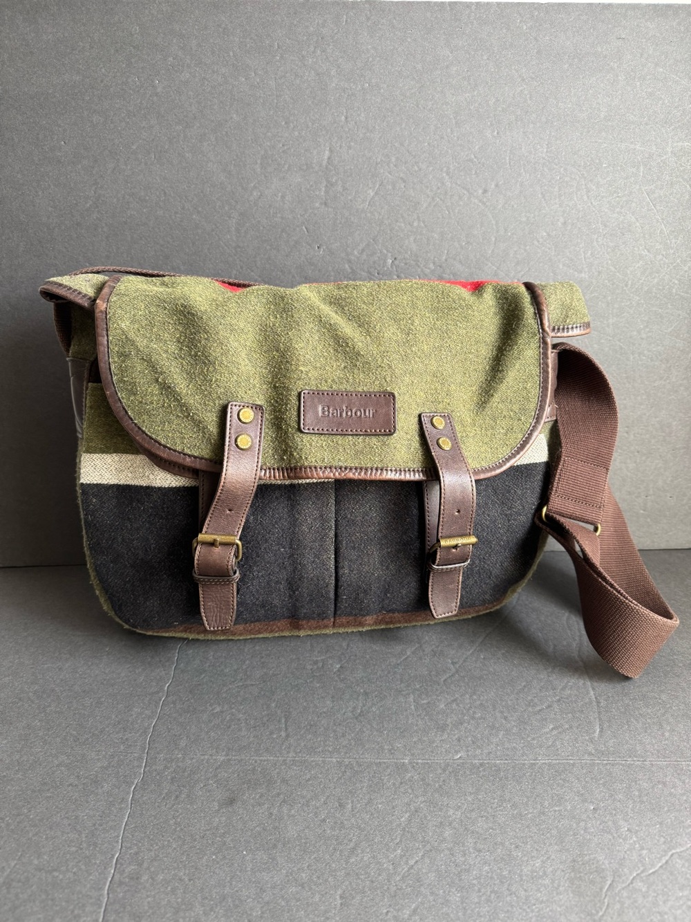 Barbour Messenger Bag Blanket Wool Striped Crossbody Briefcase Work Unisex Mens